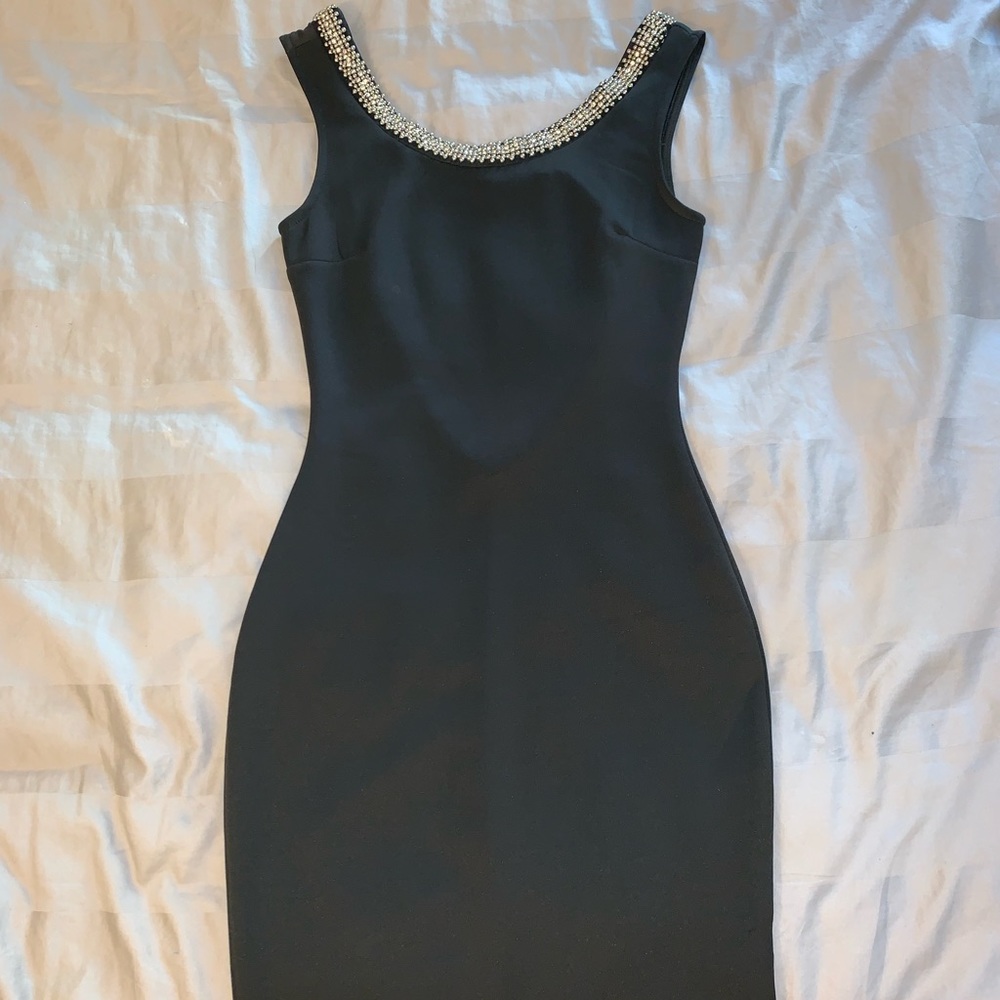 Black lowback bodycon dress beaded and rhinestones